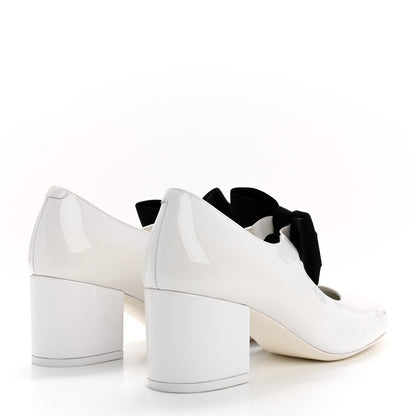 Chanel Patent Calfskin Grosgrain Bow Mary Jane Pumps 37 White Black 5 of 9