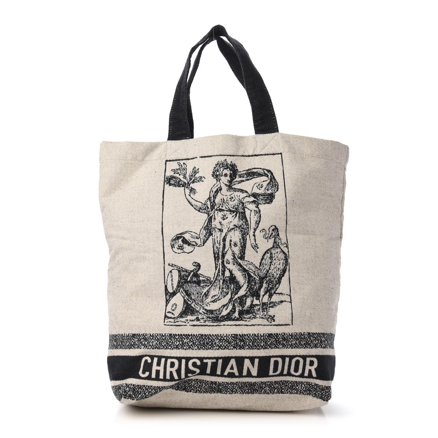 Christian Dior Canvas Print Cruise Tote Ivory Black 1 of 9