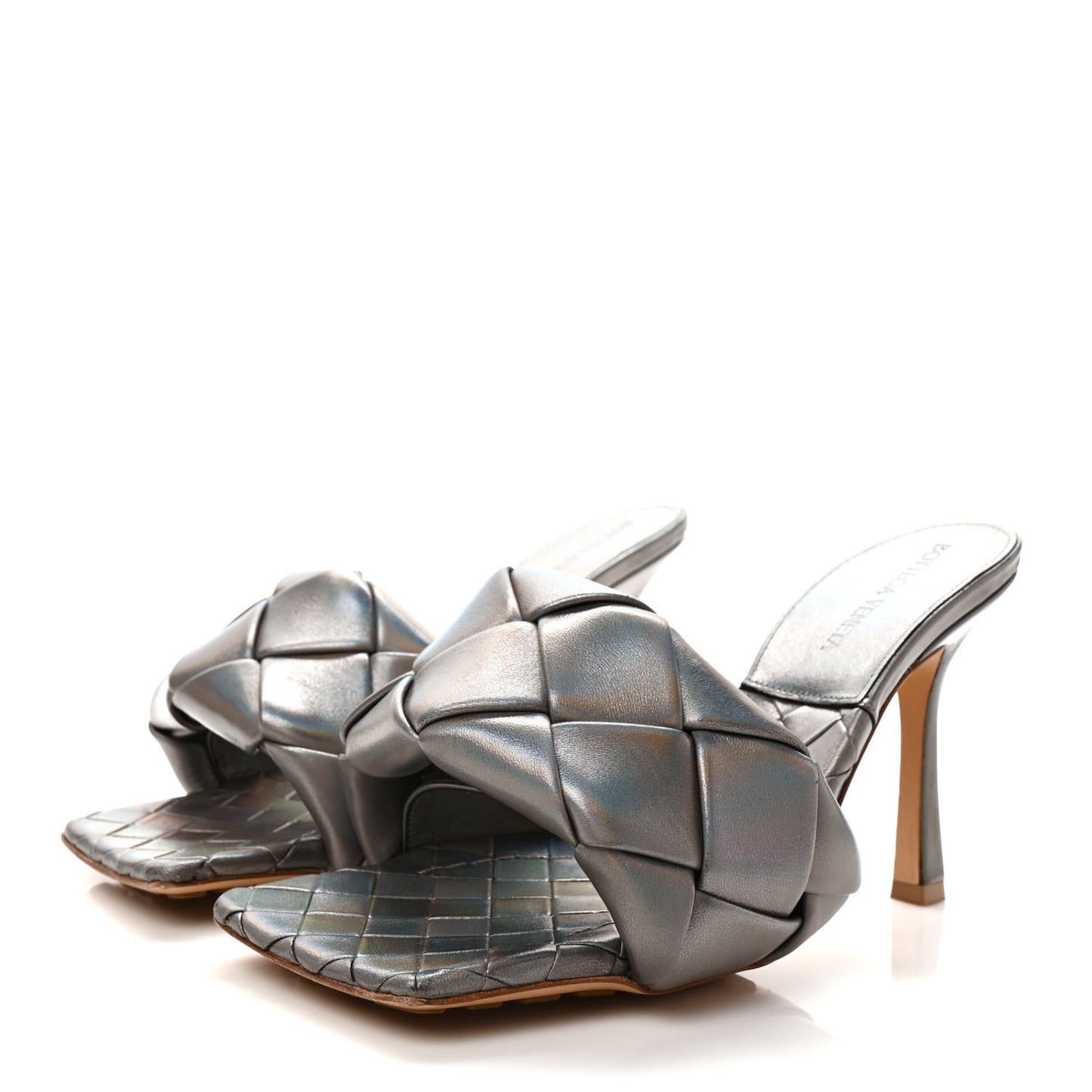 Laser Nappa Maxi Intrecciato Lido 90mm Mule Sandals 37 Oyster