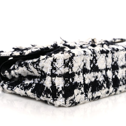 Chanel Tweed Quilted Medium Double Flap Black Ecru White 9 of 13