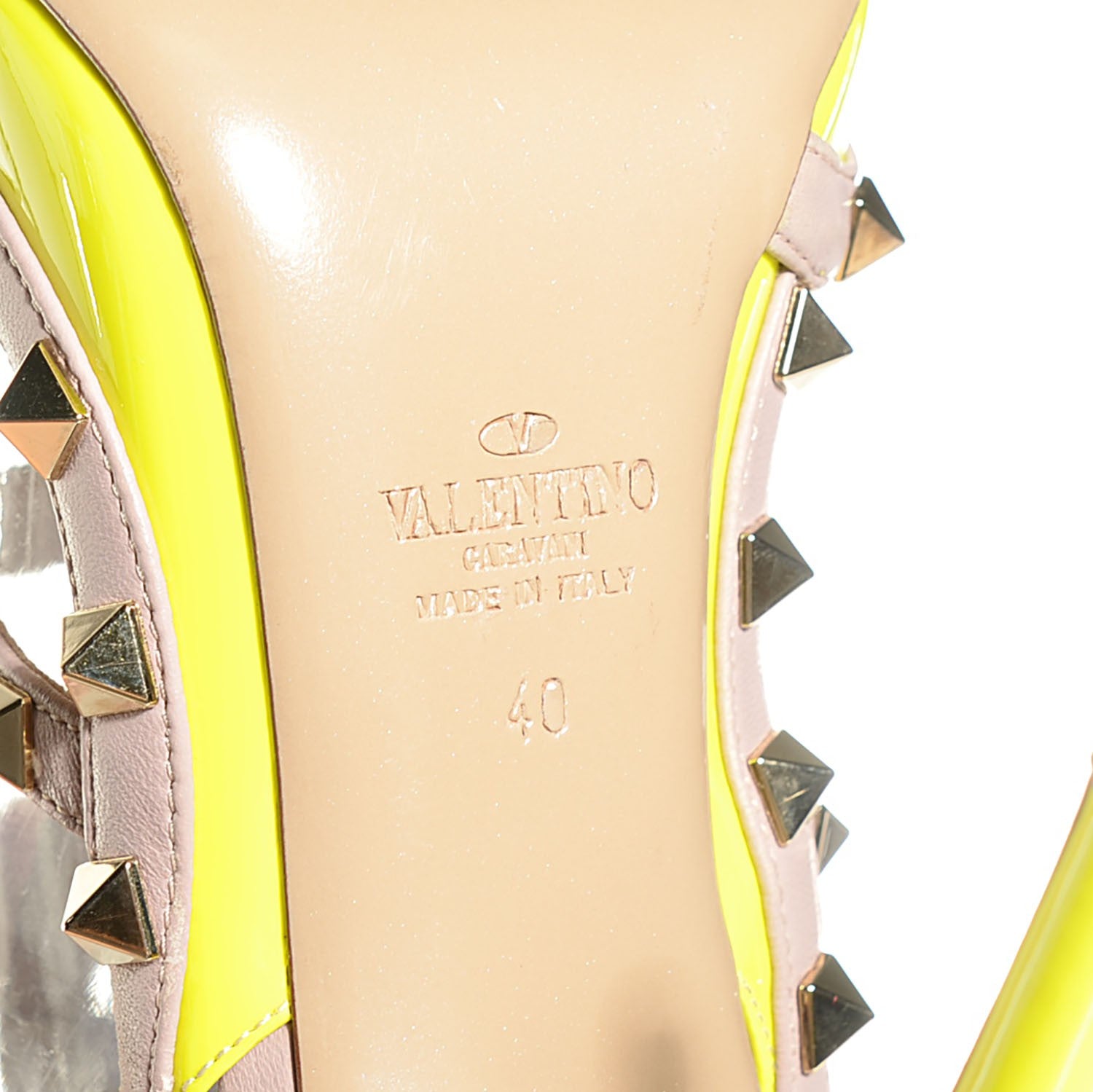 Valentino Garavani Patent Rockstud Ankle Strap 100mm Pumps 40 Yellow Fluo Poudre 6 of 6