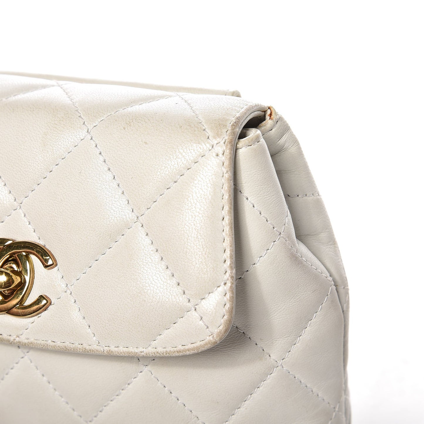 Lambskin Quilted Flap Waist Belt Bag White