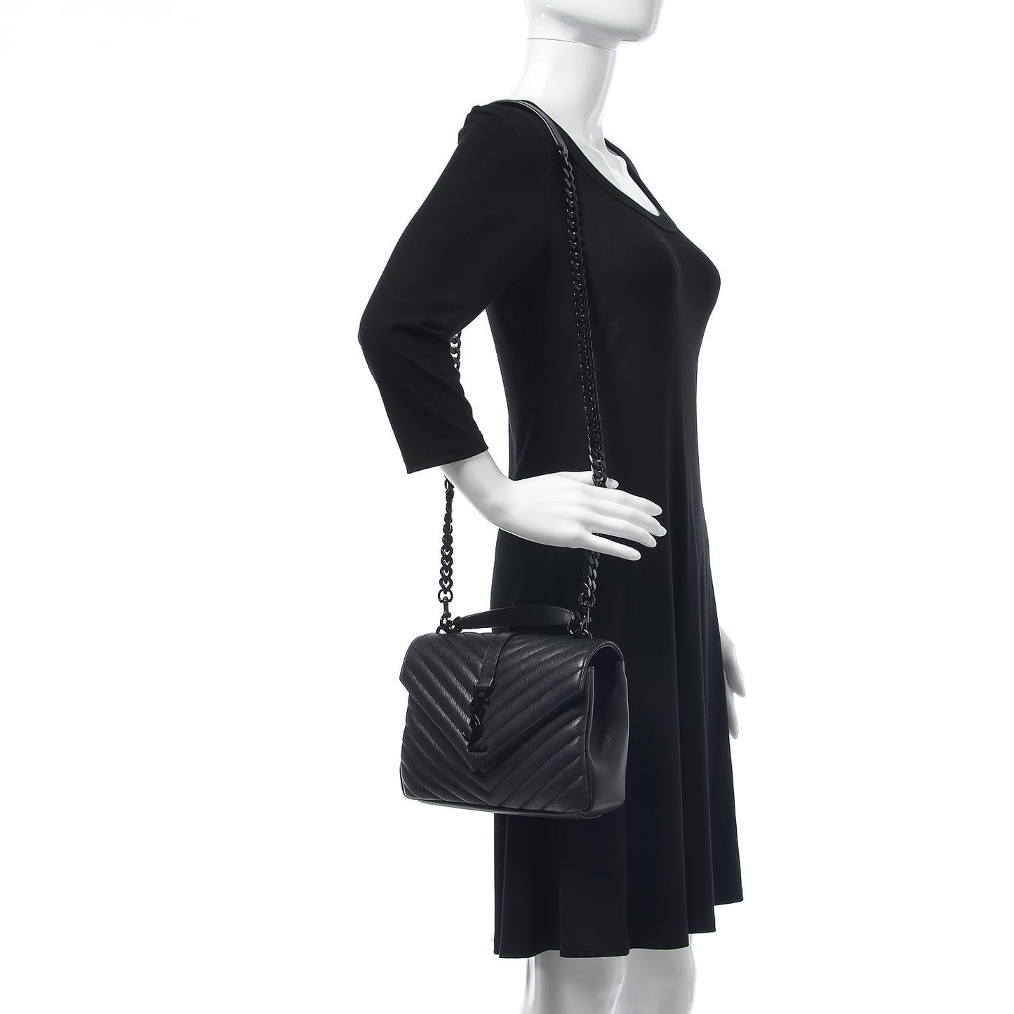 Sheepskin Matelasse Chevron Monogram Medium College Bag Black