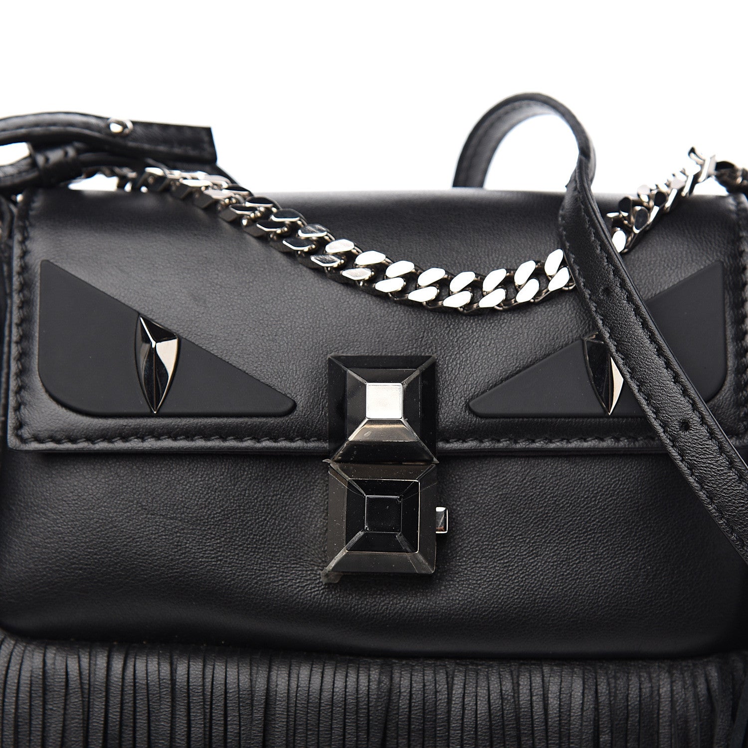 Fendi Nappa Monster Fringe Micro Baguette Black 9 of 9