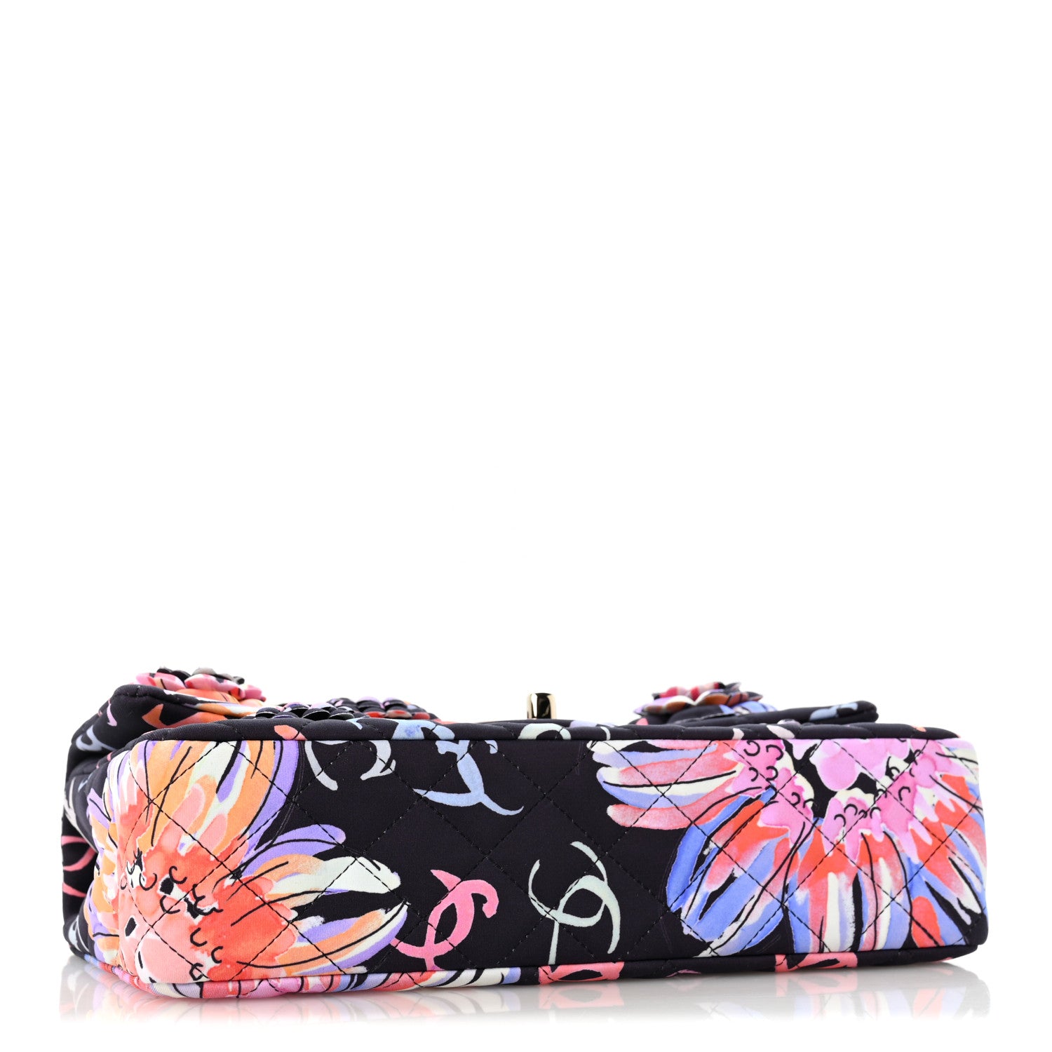Chanel Printed Fabric Quilted Camellia Flap Black Multicolor 4 of 11