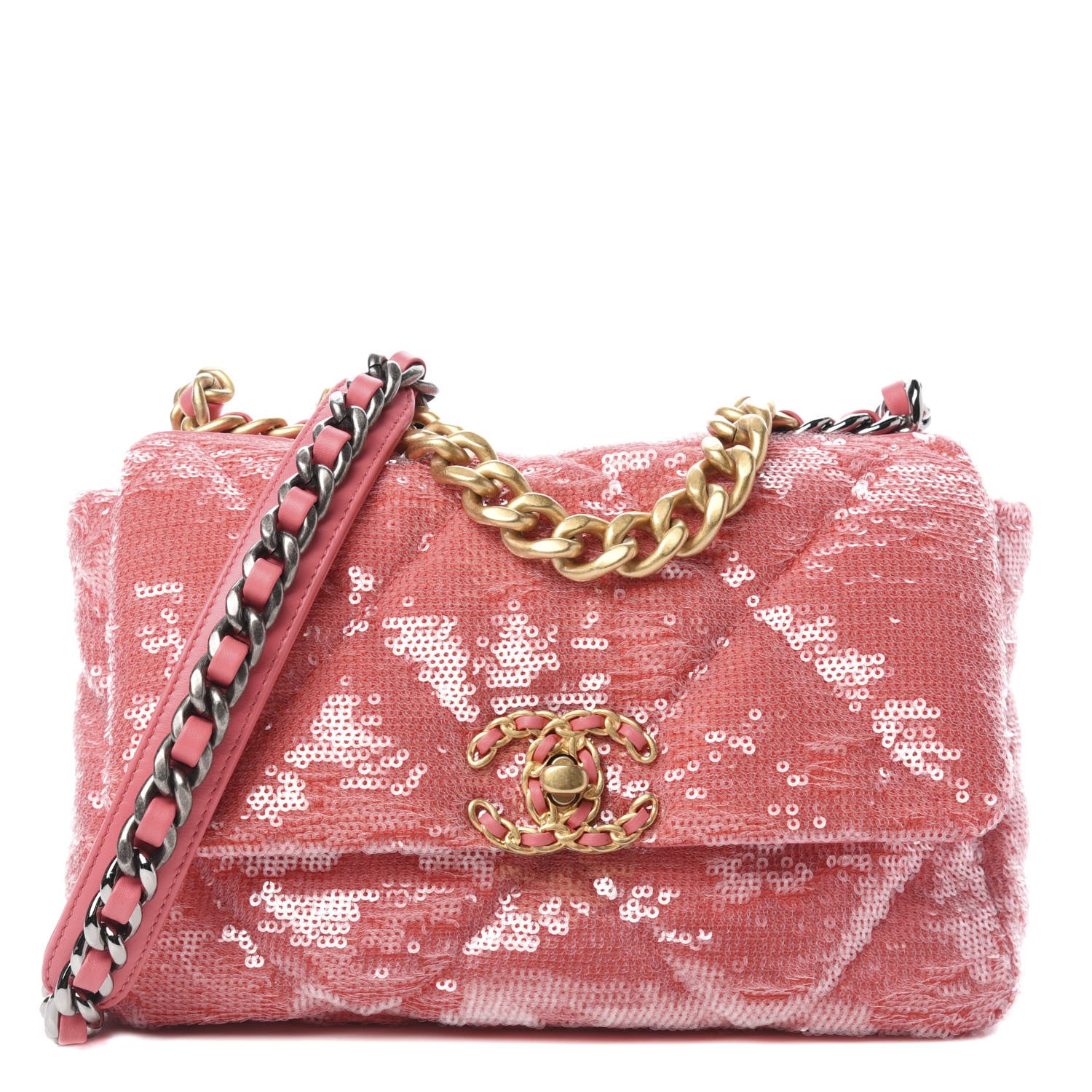 Chanel Sequin Quilted Medium 19 Flap Coral 1 of 10