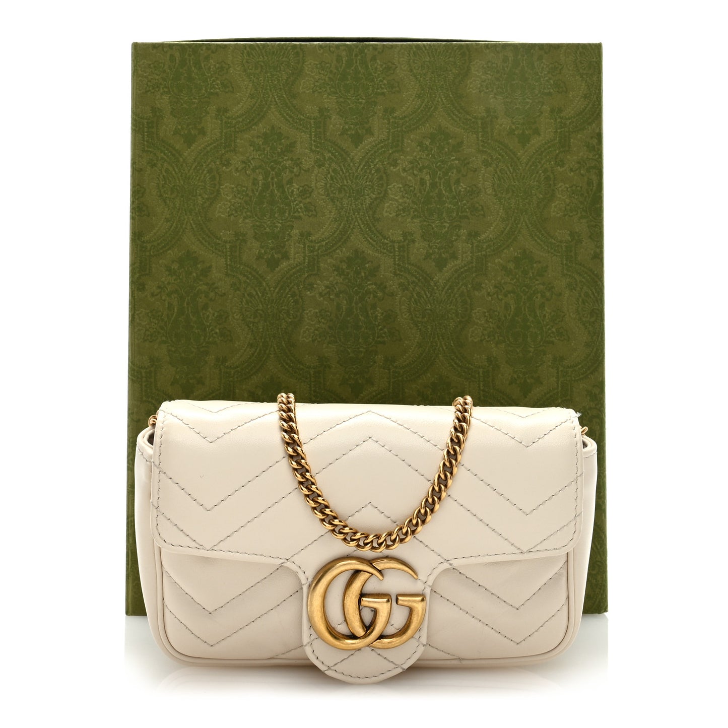 Calfskin Matelasse Super Mini GG Marmont Shoulder Bag White