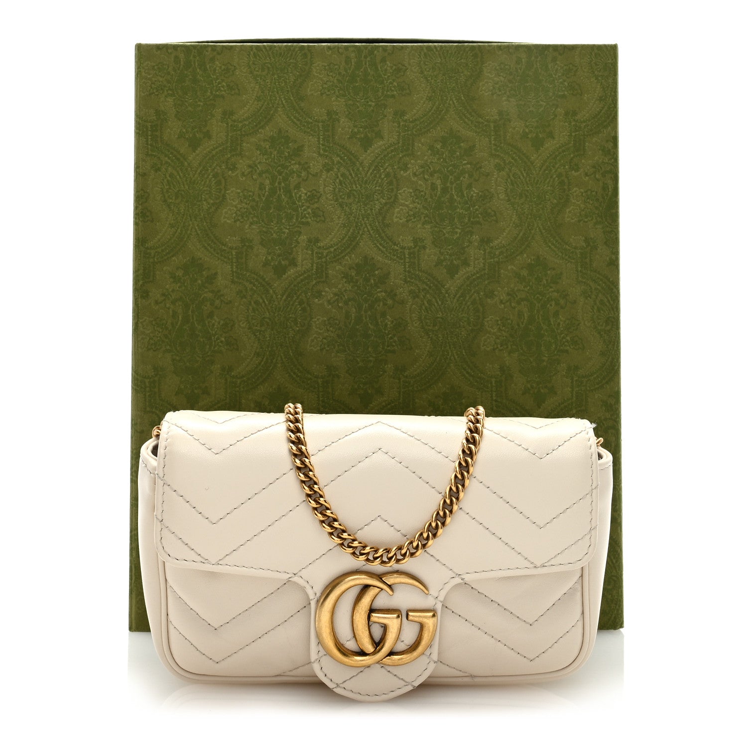 Gucci Calfskin Matelasse Super Mini GG Marmont Shoulder Bag White 9 of 9