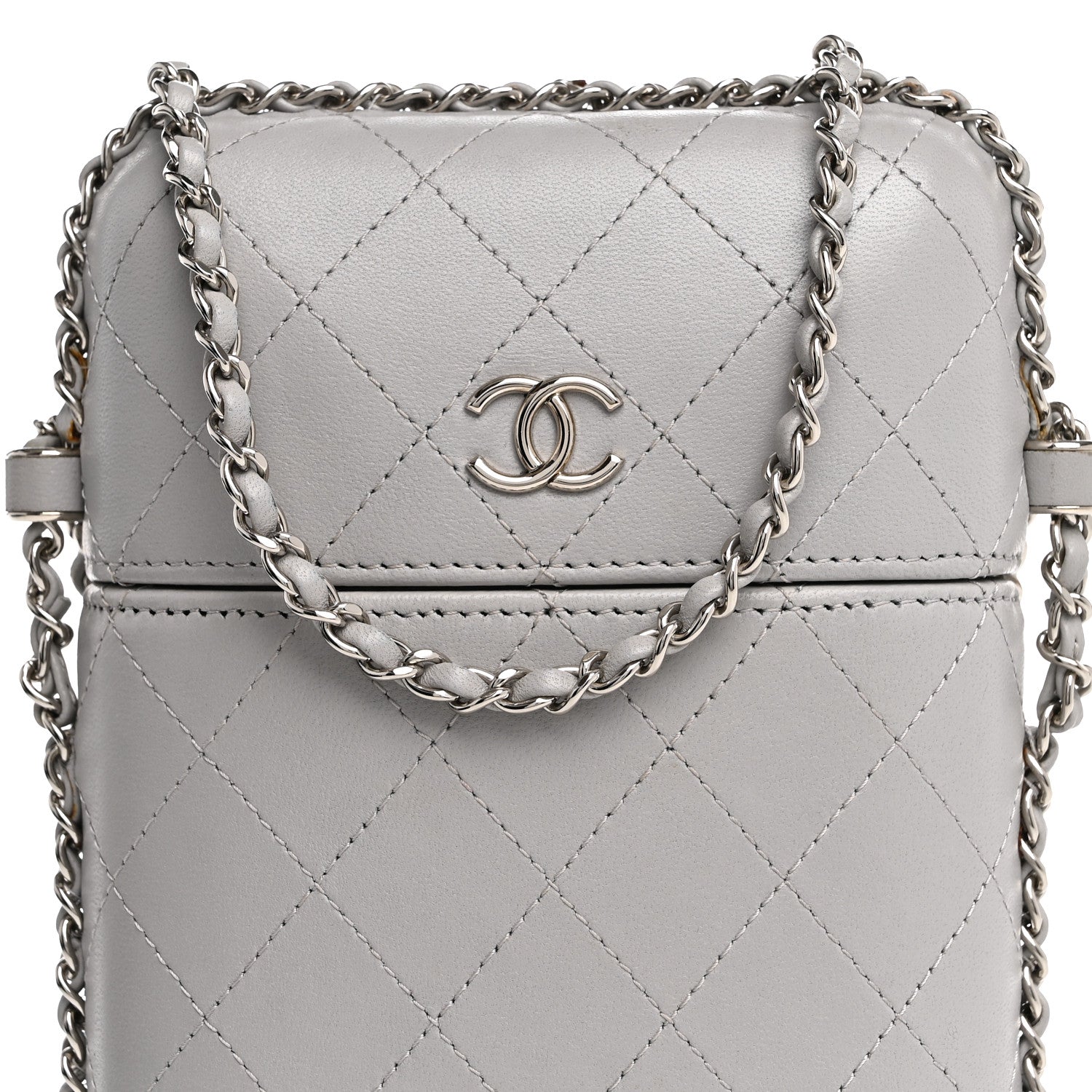 Chanel Lambskin Quilted Chain Around Phone Holder Grey 8 of 15