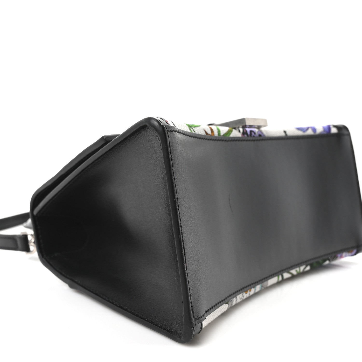 Balenciaga X GUCCI Canvas Boarded Plutone Calfskin Flora Logo Print Small Hourglass Top Handle Bag White Multicolor Black 8 of 9