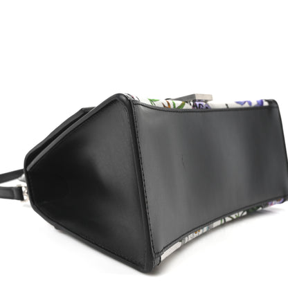Balenciaga X GUCCI Canvas Boarded Plutone Calfskin Flora Logo Print Small Hourglass Top Handle Bag White Multicolor Black 8 of 9