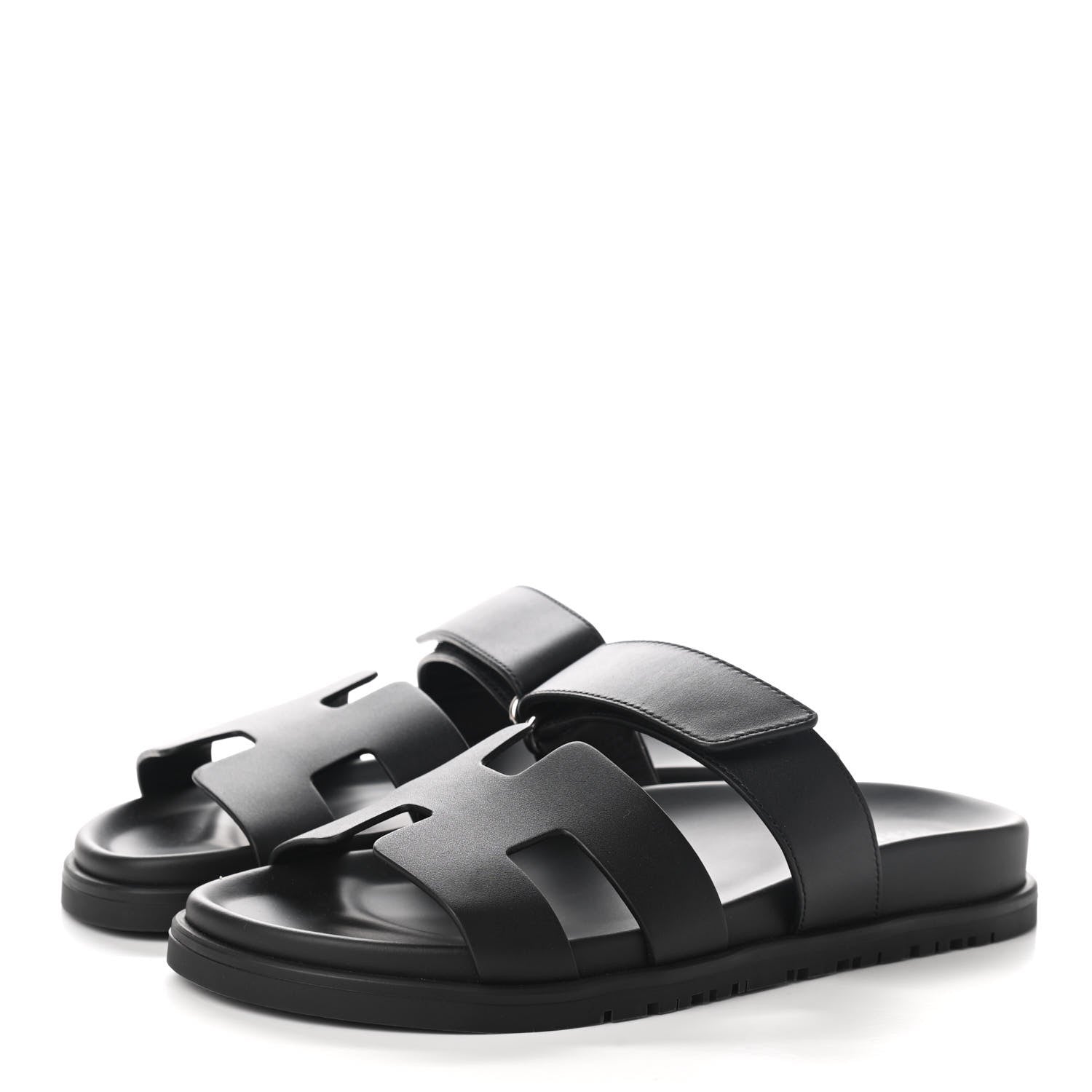 Hermes Calfskin Womens Chypre Sandals 37.5 Black 3 of 9