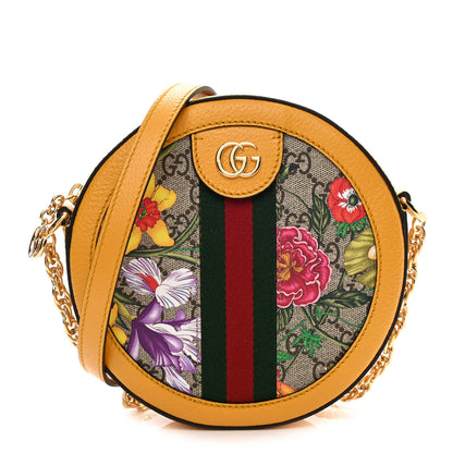 Gucci GG Supreme Monogram Flora Web Mini Ophidia Round Shoulder Bag Beige Multicolor Crop 1 of 11