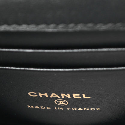 Chanel Lambskin Quilted Top Handle Flap Clutch With Chain Black 6 of 9