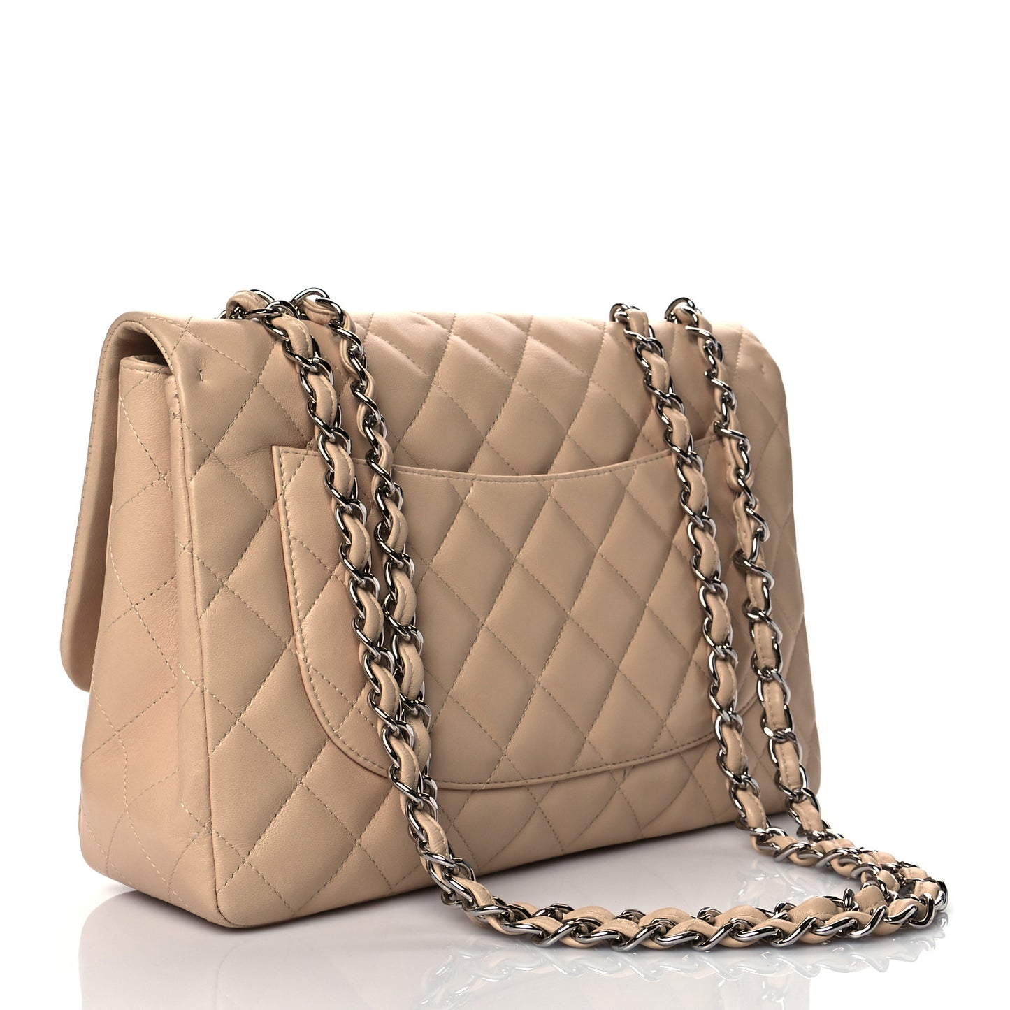 Lambskin Quilted Jumbo Single Flap Beige Clair