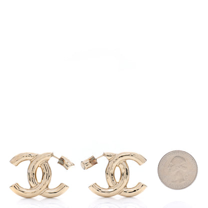Chanel Metal Large CC Earrings Light Gold 2 of 5