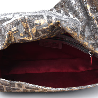 Fendi Metallic Lurex Zucca Vitello Baguette Oro Argento 5 of 11