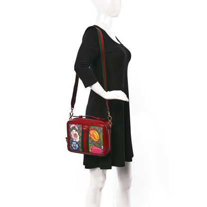 Gucci GG Supreme Monogram Flora Web Small Ophidia Top Handle Shoulder Bag Hibiscus Red 2 of 20