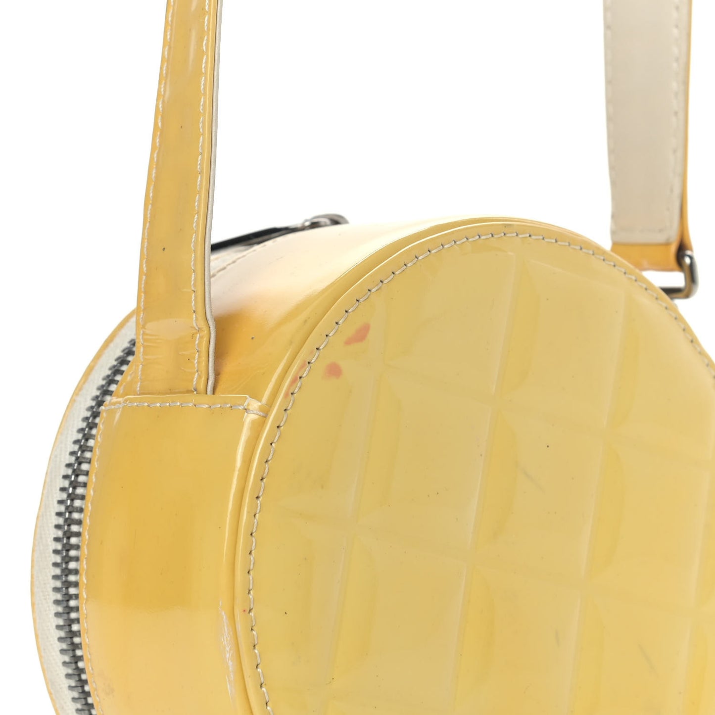 Patent Quilted CC Chocolate Bar Round Shoulder Bag Yellow