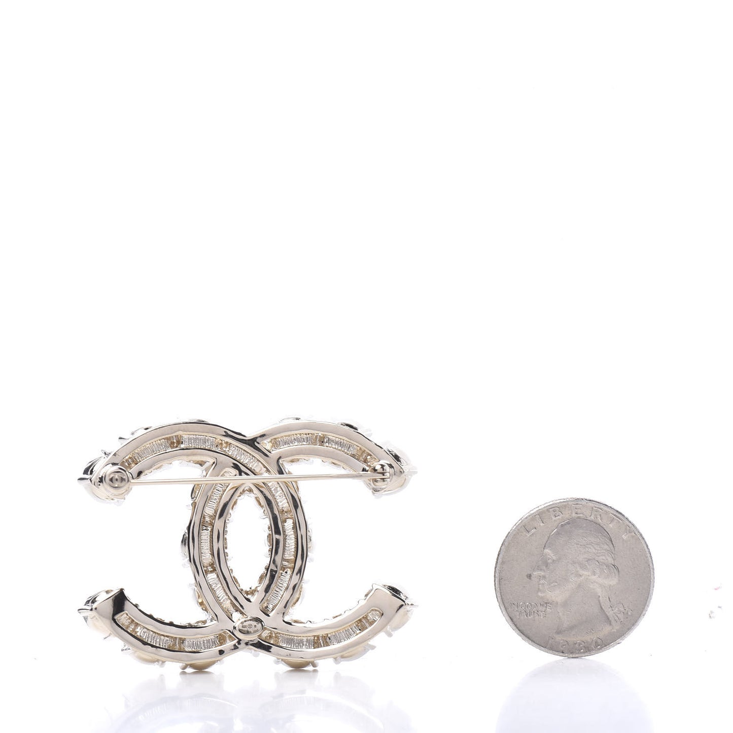 Crystal Pearl CC Dazzling Domino Brooch Gold Black