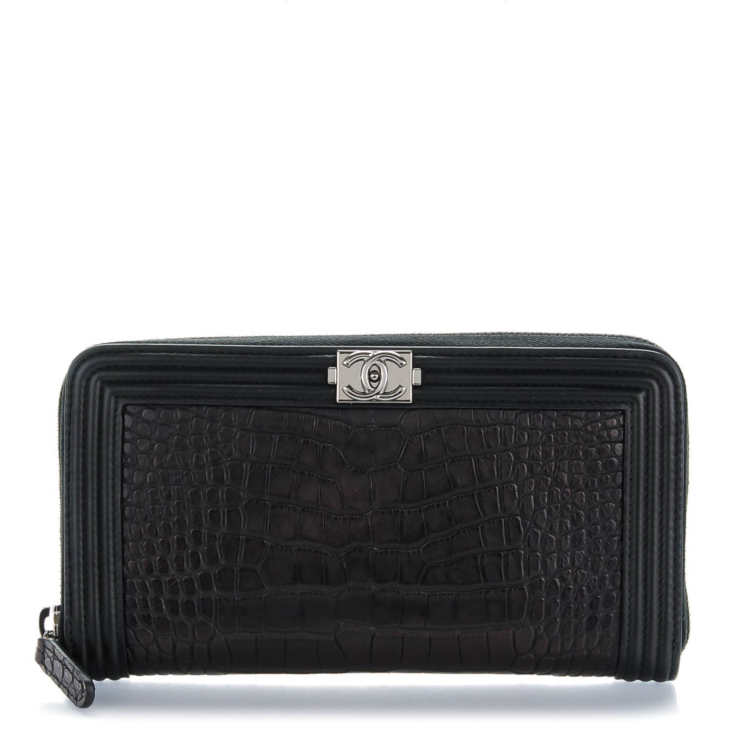 Chanel Alligator Boy Zip Around Wallet Black 1 of 8