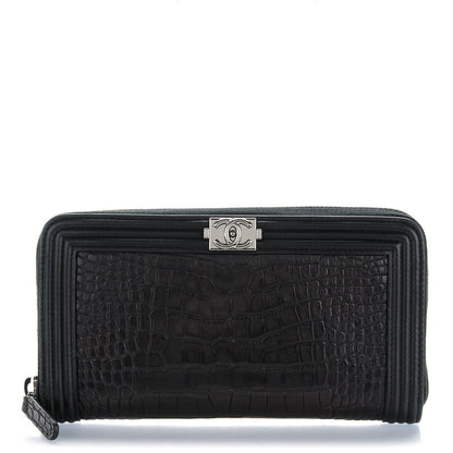 Chanel Alligator Boy Zip Around Wallet Black 1 of 8