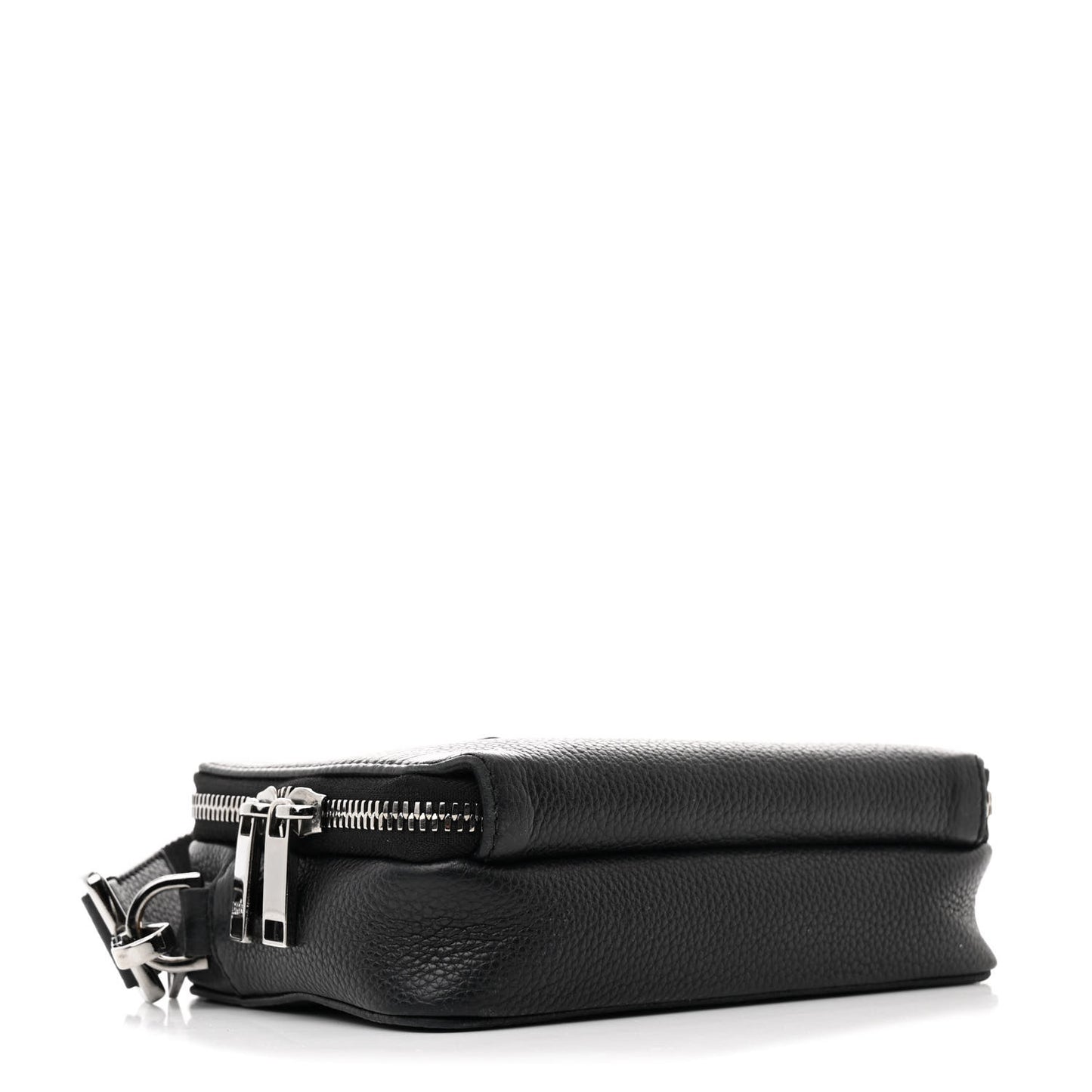Grained Calfskin Double Zip Crossbody Black