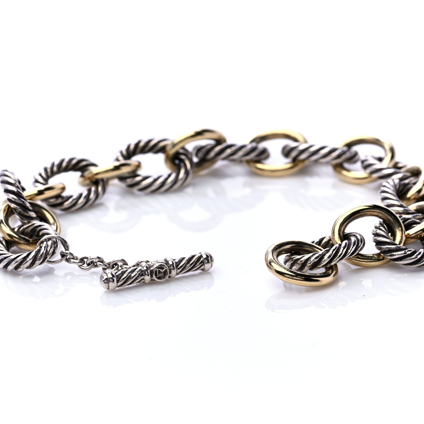 Sterling Silver 18K Yellow Gold Oval Link Toggle Bracelet