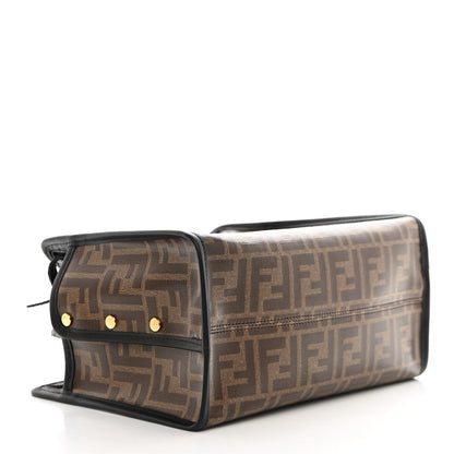 Fendi Glazed Fabric Vitello Century FF 1974 Stamp Patch Mini Peekaboo Defender Cover Mogano Panna Black 4 of 13