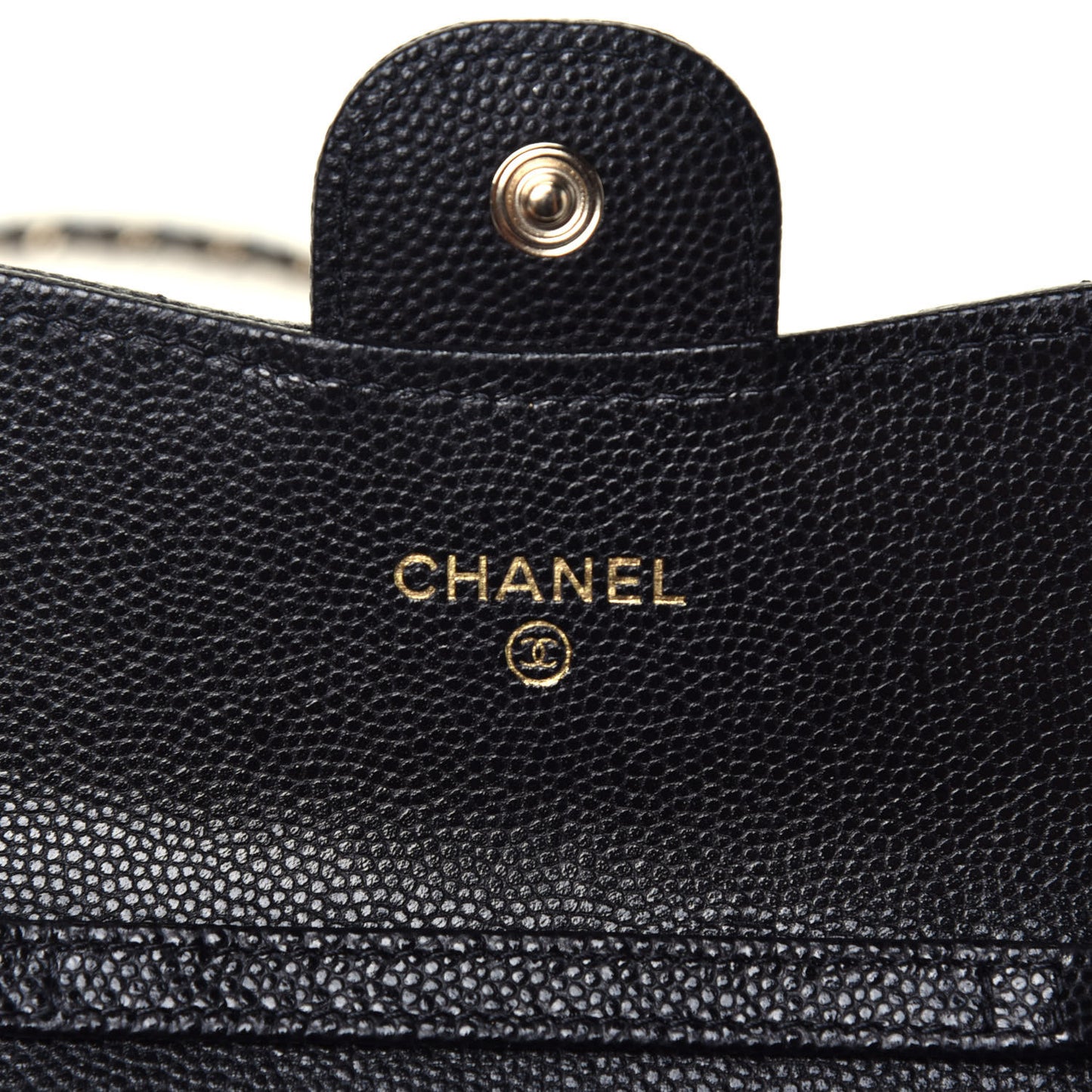 Caviar Quilted Flap Card Holder On Chain Black