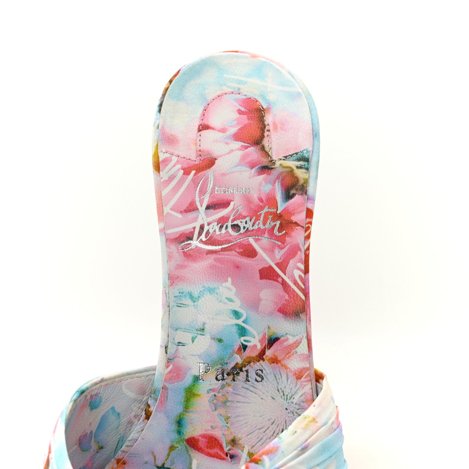 Christian Louboutin Crepe Satin Celebration Print Nicol Is Back 85 Slide Sandals 39 Multicolor 7 of 10
