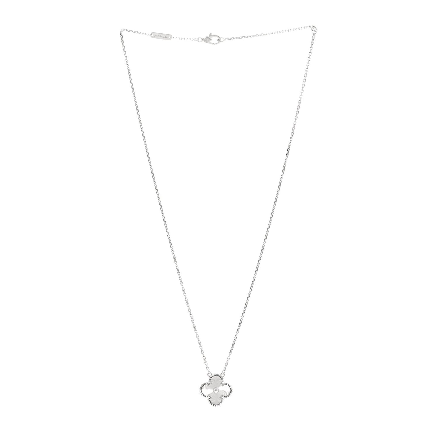 18K White Gold Guilloche Vintage Alhambra Pendant Necklace