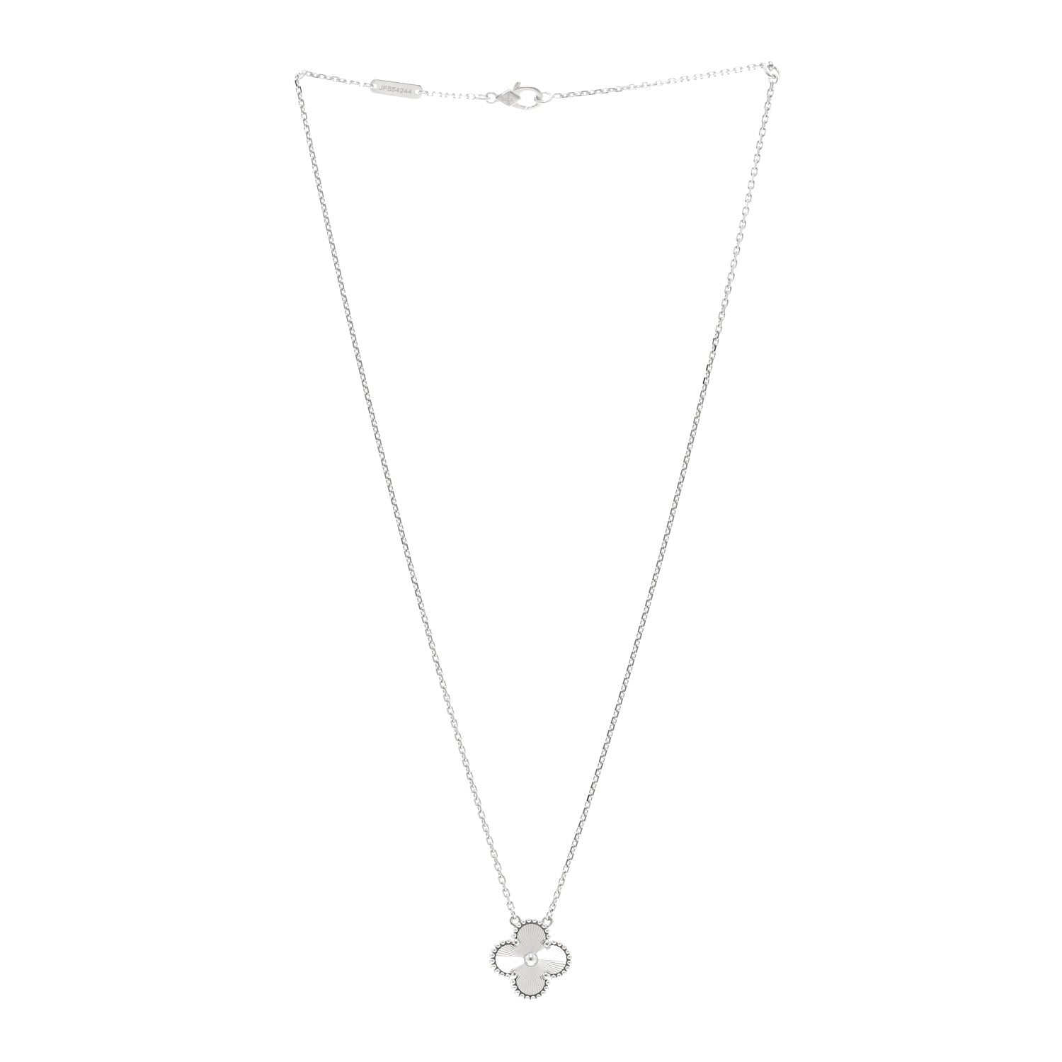 Van Cleef & Arpels 18K White Gold Guilloche Vintage Alhambra Pendant Necklace 3 of 5