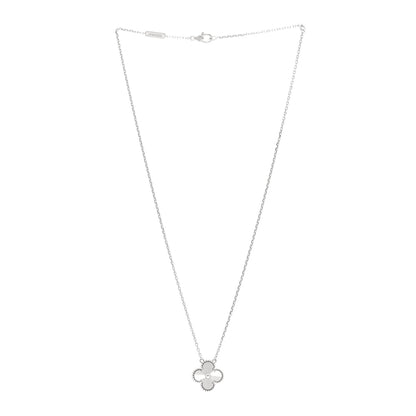 Van Cleef & Arpels 18K White Gold Guilloche Vintage Alhambra Pendant Necklace 3 of 5