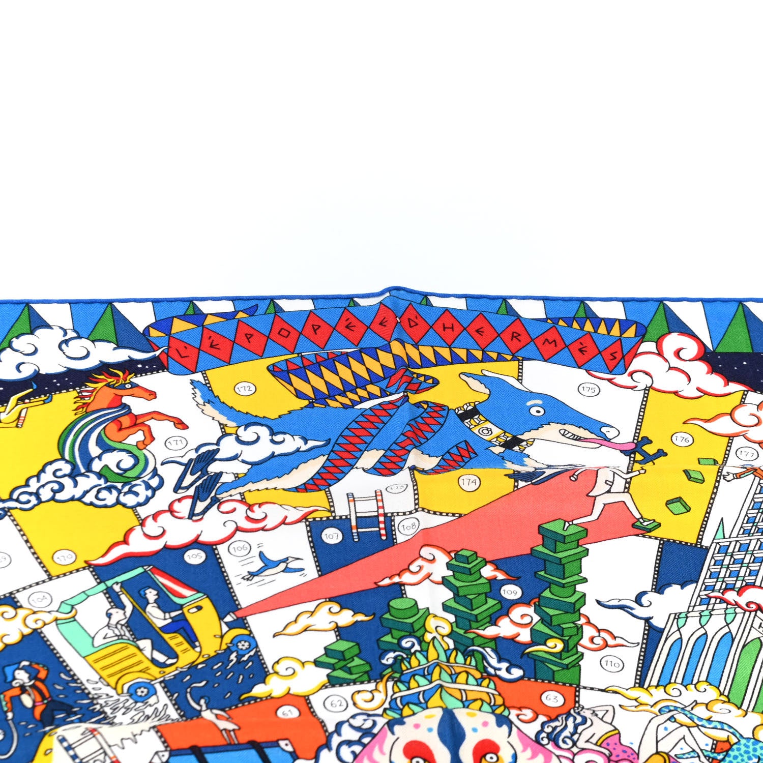 Hermes Cashmere Silk L'Epopee D'Hermes Shawl 140 Bleu Jaune Multicolor 5 of 6