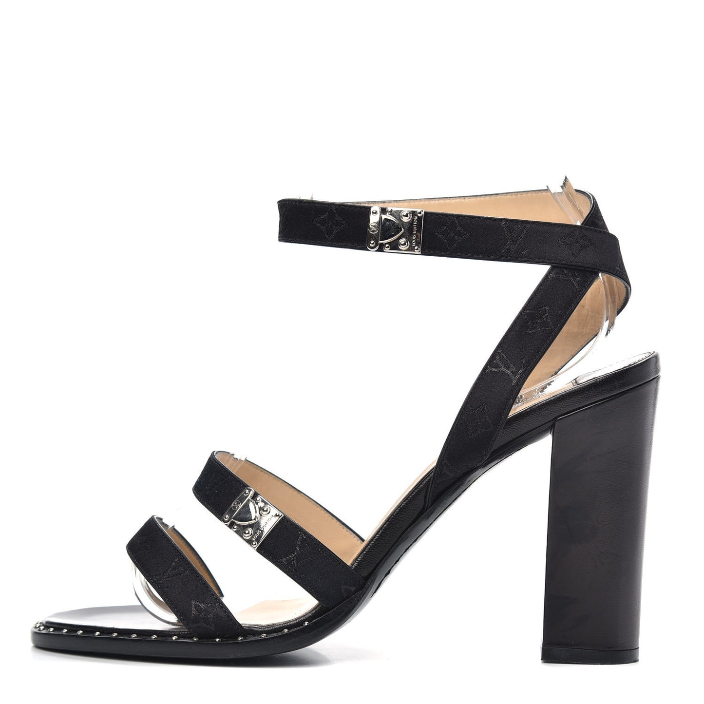 Satin Mini Monogram Heeled Sandals 38.5 Black