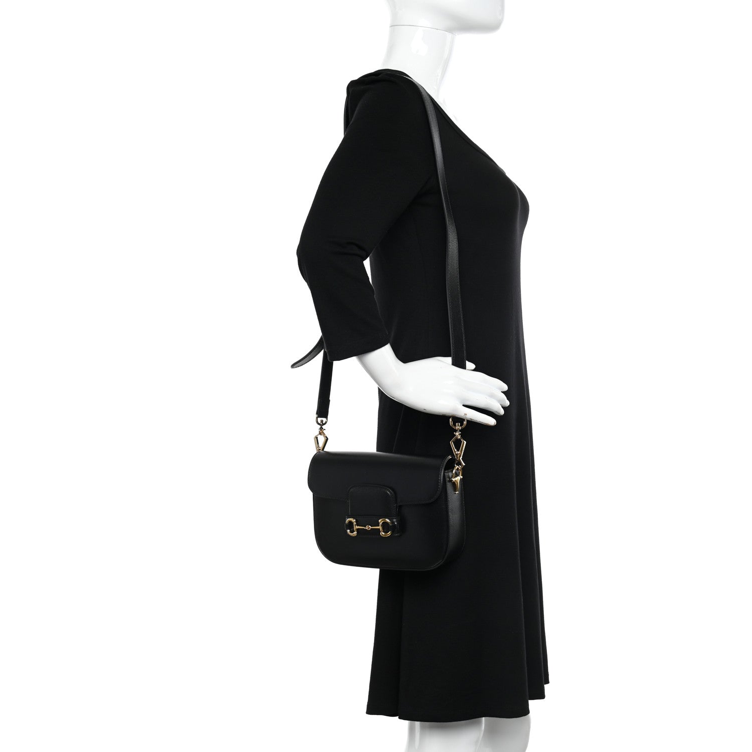 Gucci Azalea Calfskin Web Mini Horsebit 1955 Shoulder Bag Black 2 of 11