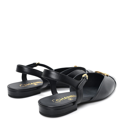Chanel Lambskin Patent Cap Toe Crystal Enamel CC Mary Jane Slingback Flats 39.5 Black 5 of 10