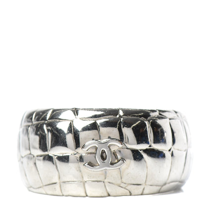 Chanel Metal Crocodile Embossed CC Cuff Silver 1 of 4