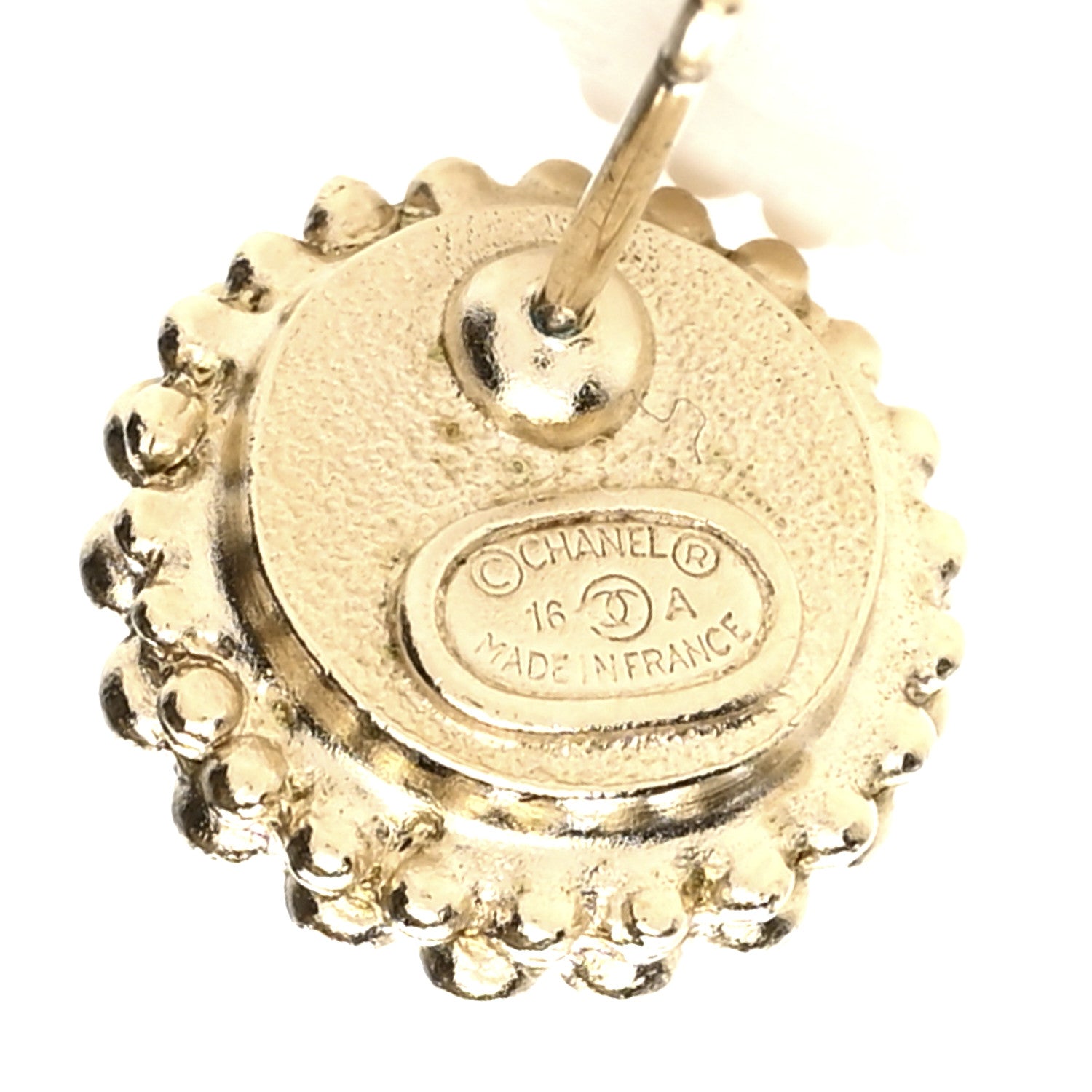 Chanel Pearl Crystal CC Round Earrings Light Gold 4 of 5