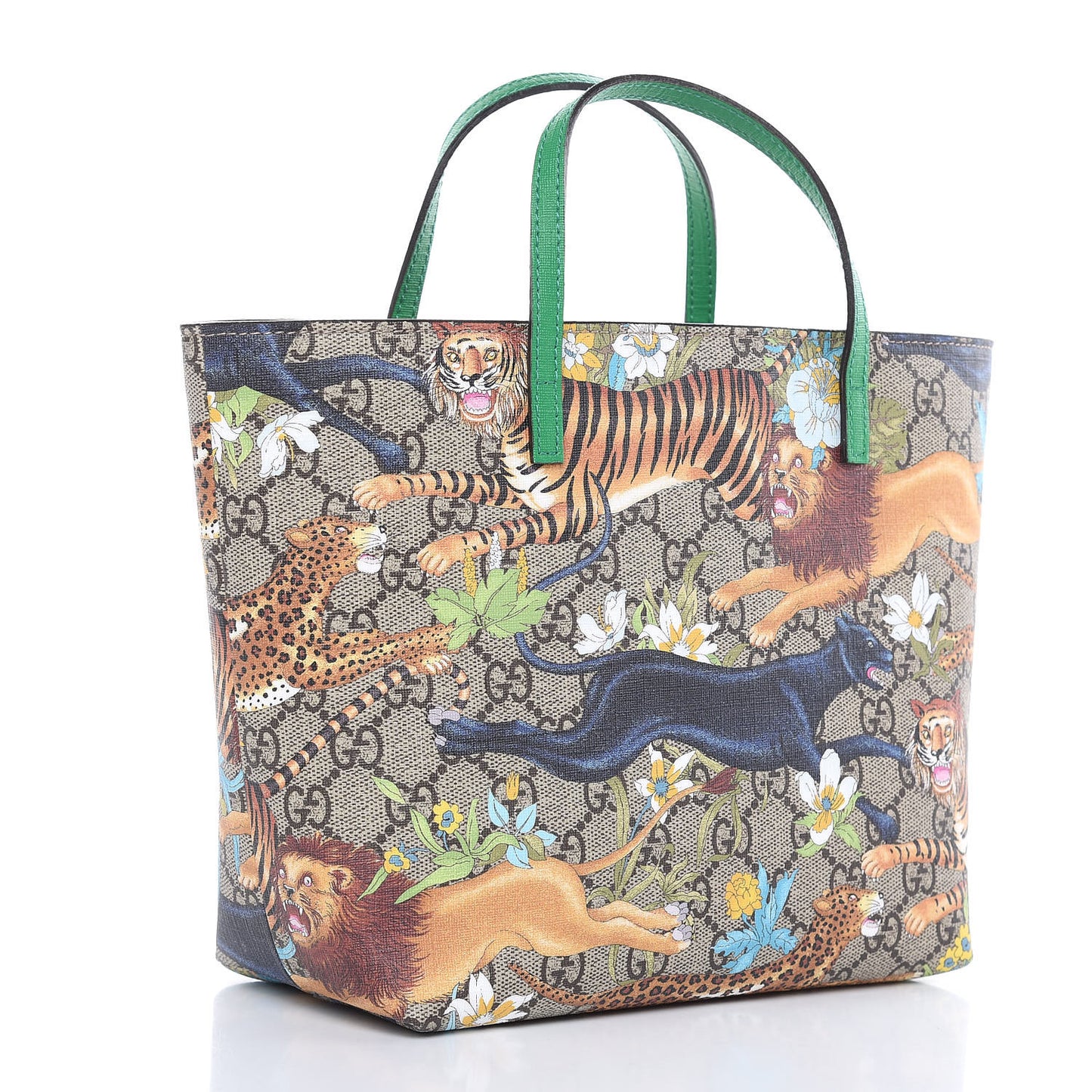 GG Supreme Monogram Kids Tiger Print Tote Green