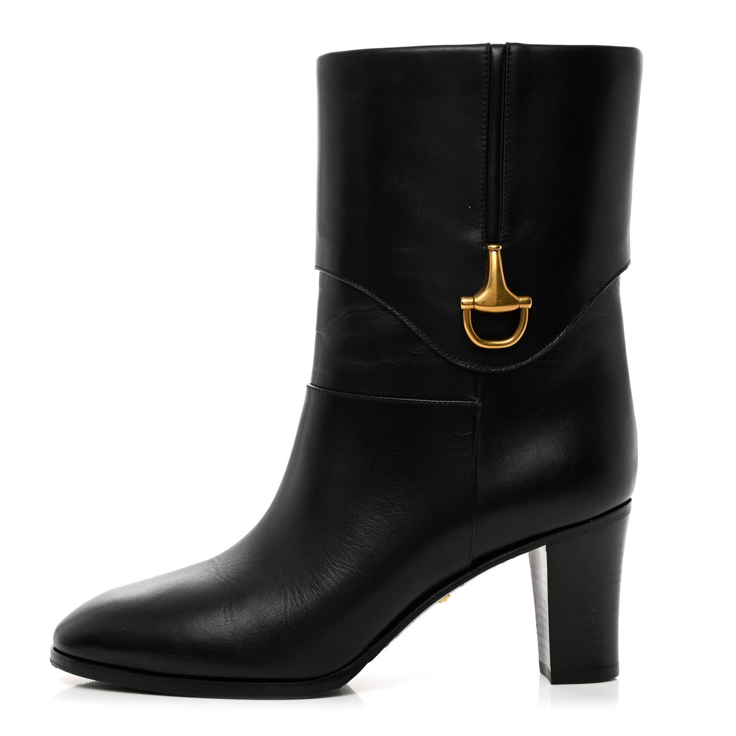 Calfskin Horsebit Elizabeth Ankle Boots 37.5 Black