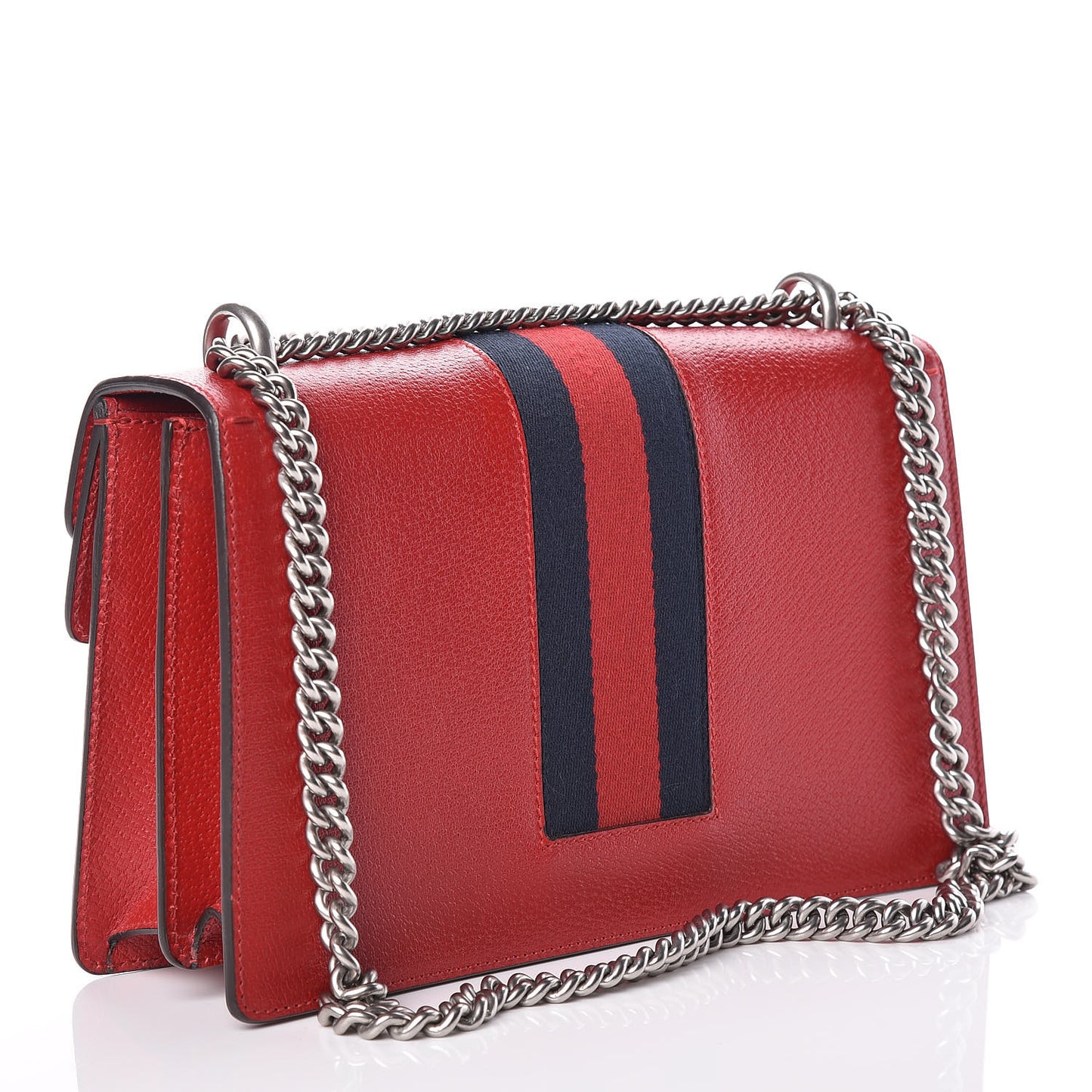 Calfskin Web Floral Embroidered Small Dionysus Shoulder Bag Hibiscus Red