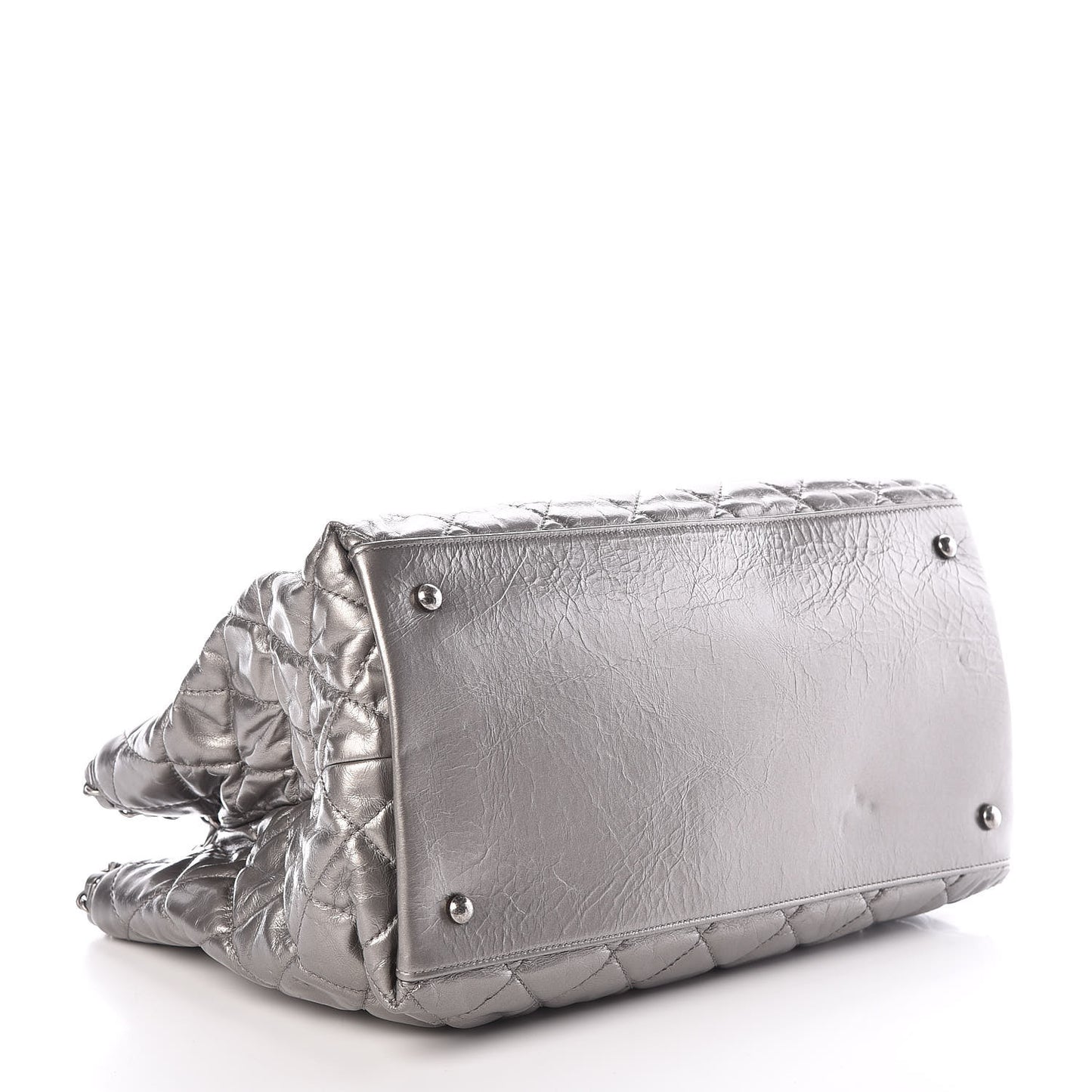 Metallic Aged Calfskin Quilted Small Chain Me Tote Silver