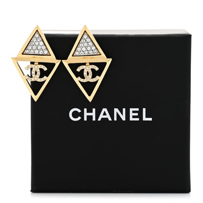 Chanel Crystal CC Pointed Drop Earrings Gold 5 of 5
