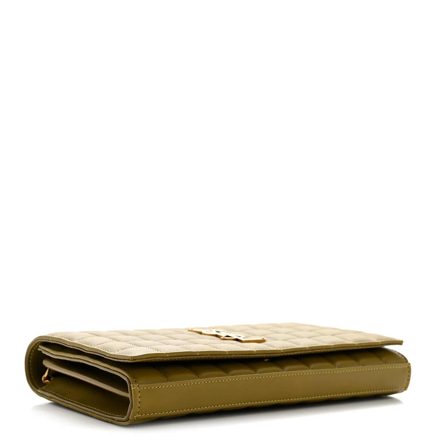 Saint Laurent Lambskin Carre Quilted Cassandre Chain Wallet Olive Drab 4 of 14
