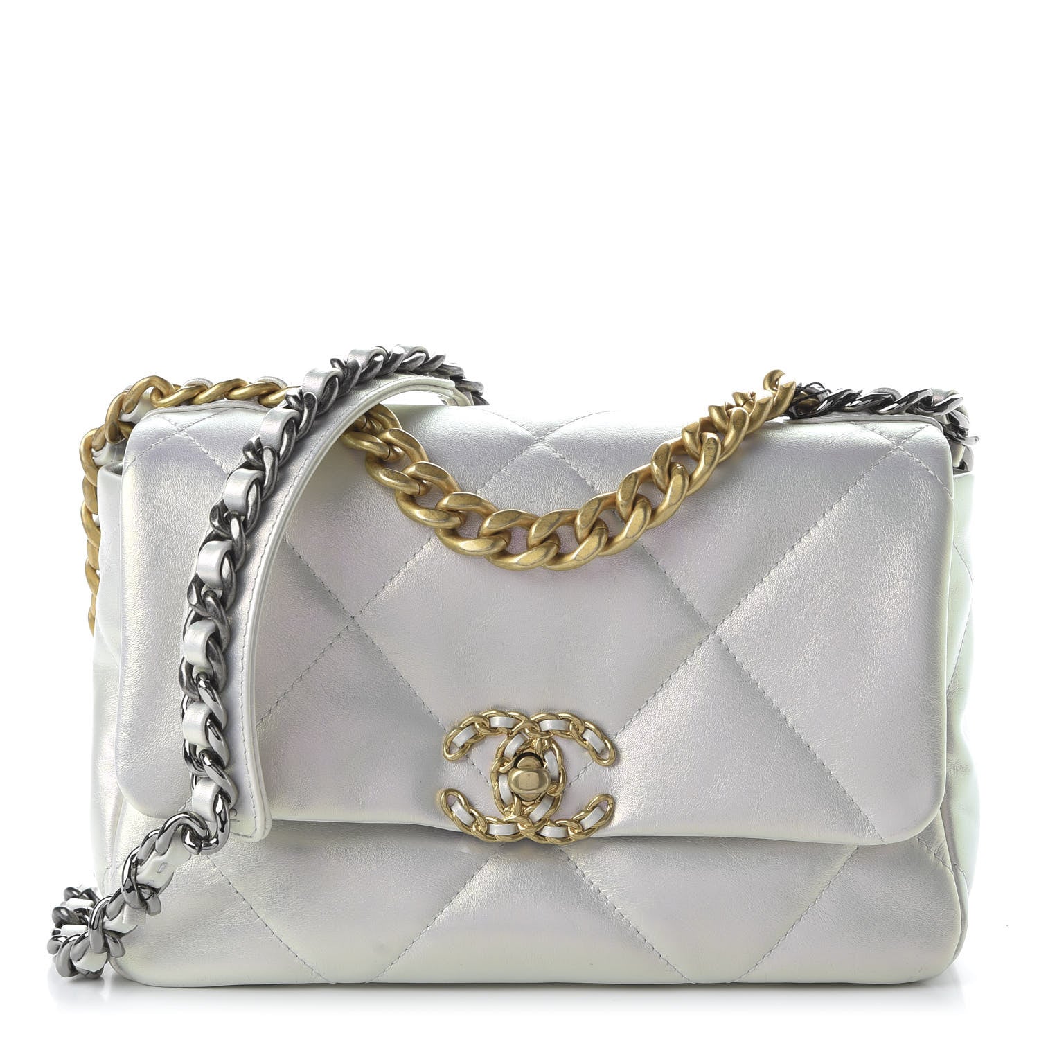 Chanel Iridescent Calfskin Quilted Medium 19 Flap White 1 of 10