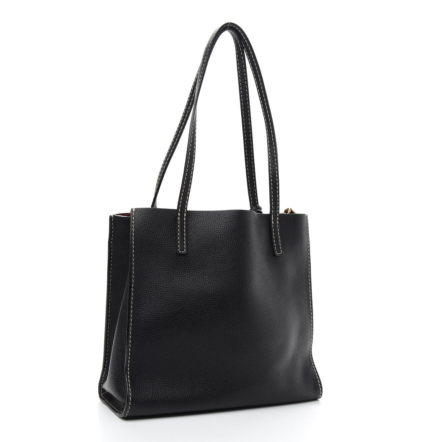 Grained Calfskin Medium Grind T Pocket Tote Black