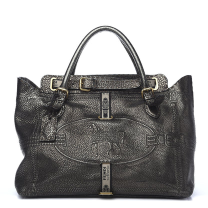 Fendi Metallic Calfskin Romano Selleria Large Villa Borghese Tote Black 1 of 13