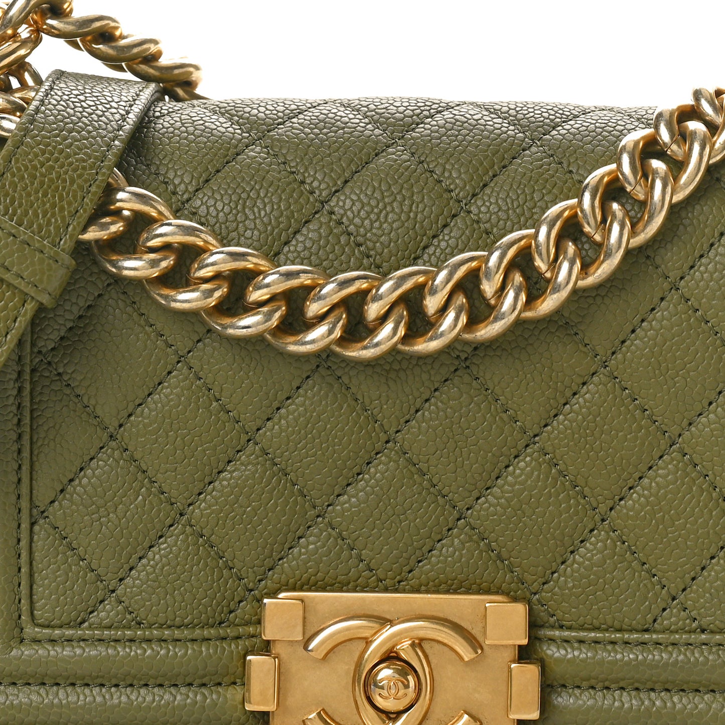 Caviar Quilted Small Boy Flap Green